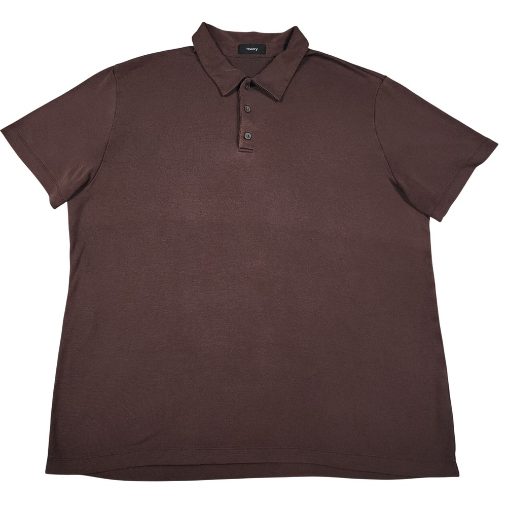 Theory Polo Shirt Mens XL Brown Bron C Anemone Modal Slim Fit Short Sleeve